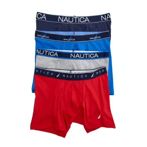 Nautica Men's Large 36-38 Boxer Briefs 4-Pack Red/Grey/Blue 5" Inseam NIB - Picture 2 of 2